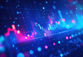 Poster - Vibrant Abstract Digital Data Visualization with Colorful Bokeh Effects and Colorful Chart Elements Representing Financial Trends and Analytics