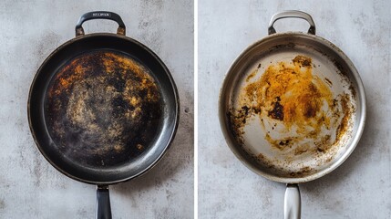 Poster - Transforming a burnt skillet into a clean cooking surface with simple cleaning techniques and tips. Generative AI
