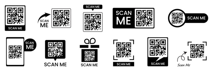 Set of QR code icon. Fake scam me template of qr code