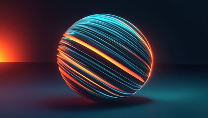 Poster - Vibrant and Abstract 3D Sphere with Neon Stripes Against a Dark Background for Digital Art and Design Projects