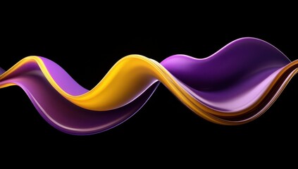 Poster - Vibrant Flowing Waves in Purple and Yellow on a Black Background for Abstract Art and Design Projects