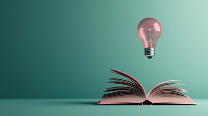 Aufkleber - creative concept of open book with glowing light bulb above it, symbolizing knowledge and ideas. minimalist design features soft color palette, evoking inspiration and learning