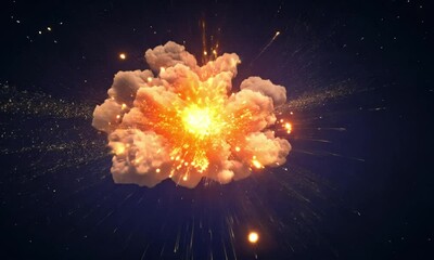 Wall Mural - realistic 4k video of fireworks explosion in night sky against vast dark cosmic background with star
