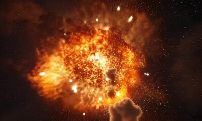 Wall Mural - realistic fireworks display against deep cosmic sky with bright colorful explosions and sparkling li