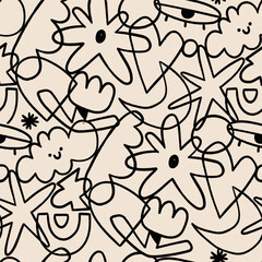 Wall Mural - various doodle outline shapes, objects, curves, lines. abstract contemporary, unique, trendy style. 