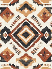 Fototapete - Colorful geometric pattern with earthy tones in a modern textile design for home decor. Generative AI