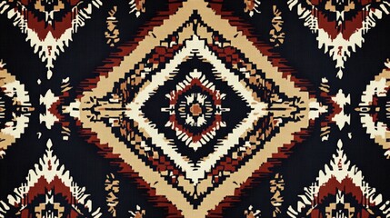 Poster - Decorative textile featuring intricate geometric patterns in warm tones showcasing traditional craftsmanship. Generative AI