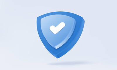 Poster - 3d vector symbol icon blue shield protection with checkmark correct technology cybersecurity secure 