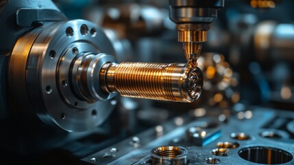 Aufkleber - Intricate machining is taking place in a bustling manufacturing facility. Advanced machinery shapes metal components with high precision as automated systems streamline production processes.