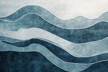 Fototapete - Abstract wavy patterns in shades of blue and gray create a serene wall decoration for modern interior spaces. Generative AI