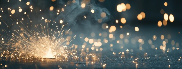 Poster - A close-up of laser cutting metal, showcasing sparks and vibrant light effects during a precision manufacturing process