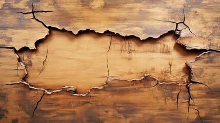 Sticker - Cracked Wooden Panel With Central Blank Space