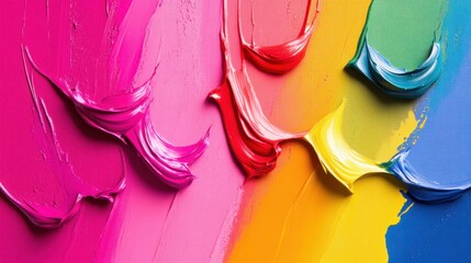 Poster - Close-up shot of thick, vibrant paint strokes in a spectrum of colors, swirled and layered to create a textured, abstract composition