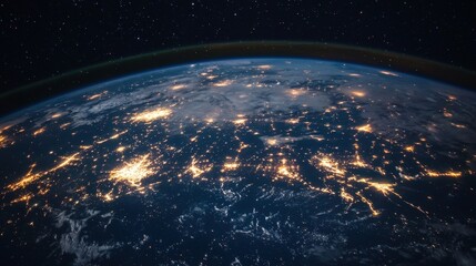 Fototapete - Aerial space view of Earth with interconnected trade and technology hubs