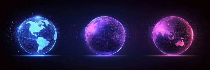 Poster - Futuristic graphic layouts showcasing digital globes representing global connectivity
