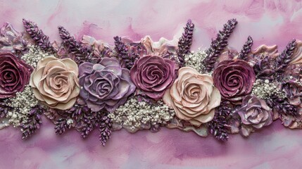 Poster - Artistic acrylic floral border featuring lavender, roses, and soft baby breath details