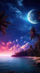 Wall Mural - beautiful fantasy tropical beach night moon astronomy.