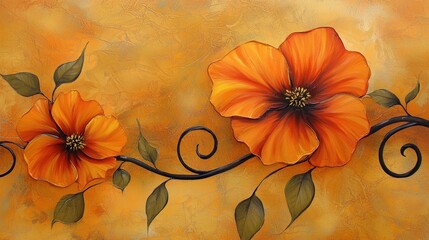Poster - Bright, realistic acrylic floral border with swirling vines and delicate flower petals.
