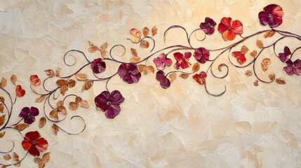Poster - Bright, realistic acrylic floral border with swirling vines and delicate flower petals.