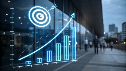 Poster - Business growth graph on city building background