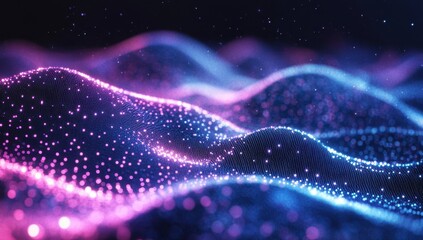 Poster - Colorful digital wave pattern with glowing particles creating an abstract background suitable for technology, science, or creative projects