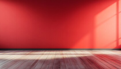 red wall and wooden floor create a minimalist interior