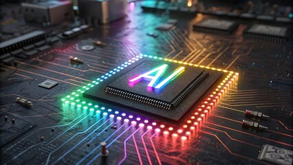 Poster - ai chip on a circuit board. artificial intelligence concept.
