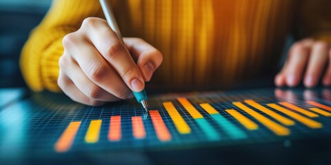 Poster - business growth, marketing strategy and research. a person analyzing data with a stylus on a digital