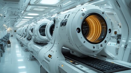 Leinwandbilder - A high-tech manufacturing facility features advanced robotic systems seamlessly integrated into the production line, showcasing automation and engineering efficiency.