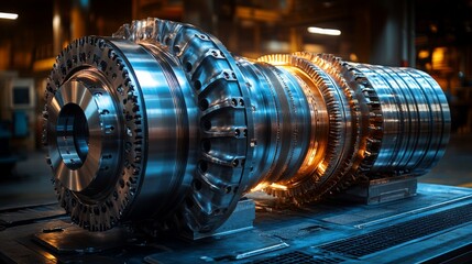 Poster - A highly engineered turbine component is showcased in a modern manufacturing facility.