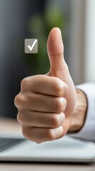 Poster - A man shows enthusiasm with a thumbs up while using his smartphone in a home office setting focused on digital marketing strategies
