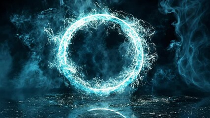 Poster - Creative animation showcasing a glowing blue energy ring emerging from misty surroundings