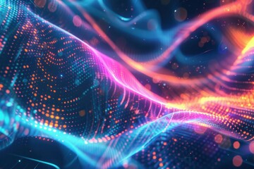 Poster - abstract futuristic dark background with neon blue pink and orange glow