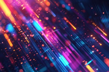 Poster - abstract futuristic line stride dark background with neon blue pink and orange glow