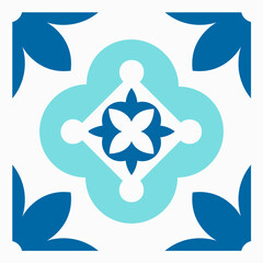 Poster - Artistic Floral Tile Design: An eye-catching graphic of a tile, decorated with a symmetrical, elegant, stylized floral motif in shades of teal and navy, suitable for interior decoration.