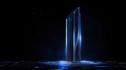 Poster - Futuristic Digital Skyscraper Design with Neon Lights and Abstract Background for Technology and Innovation Themes
