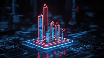 Poster - Futuristic Financial Data Visualization with Neon Graphs Displaying Market Trends and Performance Metrics in a High-Tech Environment