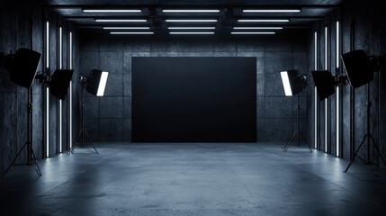 Poster - Empty modern studio space with dramatic lighting for photography, video production, or art displays against a textured concrete background