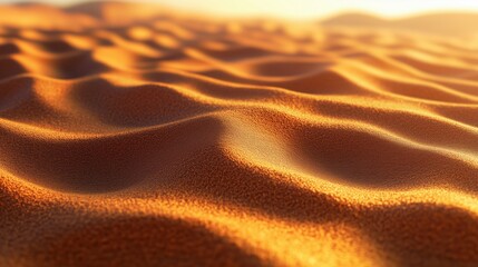 Wall Mural - A close-up view of golden sand dunes illuminated by the warm glow of the setting sun.