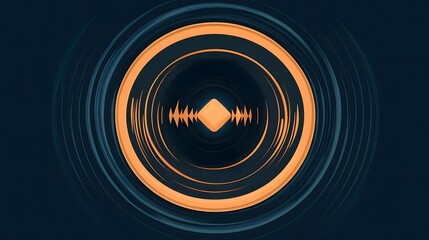 Fototapete - Abstract digital design featuring concentric circles and sound waves in vibrant orange and blue