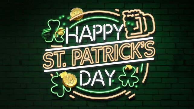 Happy St. Patrick’s Day Poster Background with Lush Green Clover Leaves for Festive Designs, Happy St. Patrick's Day