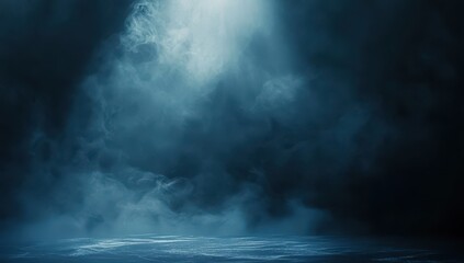 Poster - Ethereal Mist and Fog with Soft Light Beams Illuminating a Dark Background for Atmospheric and Mysterious Stock Photo Use