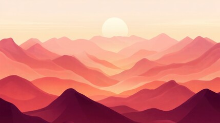 Wall Mural - A serene sunset illuminating a range of mountains in warm hues of orange and pink.