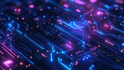 Aufkleber - Futuristic Digital Circuit Board with Bright Neon Colors and Glowing Lights for Technology and Science Imagery