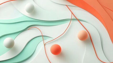 Poster - Geometric world, simple network paths, abstract synergy, flat design illustration