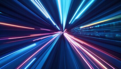 Poster - Futuristic Light Stream with Blue and Pink Rays in a Tunnel Design Creating a Dynamic Sense of Speed and Motion in an Abstract Visual Experience