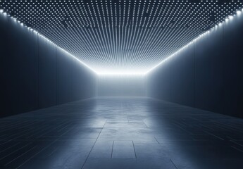 Poster - Futuristic Minimalist Interior Space with Ceiling Lights, Dark Walls, and Smooth Flooring in a Contemporary Style for Modern Designs and Concepts