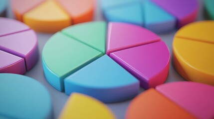 Poster - Colorful pie charts representing different data distributions and percentages, showcasing vibrant segments and varying sizes.