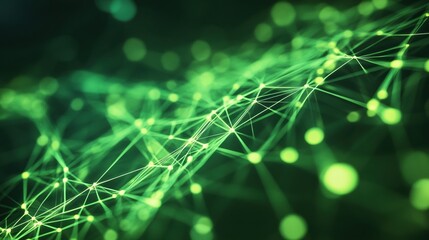 Poster - abstract network of glowing lines and nodes over a green background, representing global connectivit