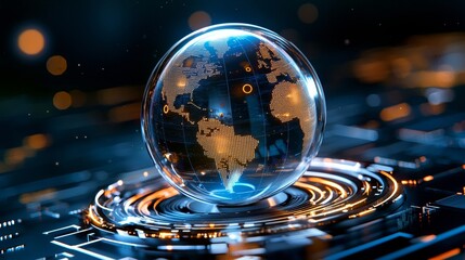 Poster - Global technological advancement showcase digital sphere 3d visualization futuristic environment high-tech viewpoint data representation for seo impact